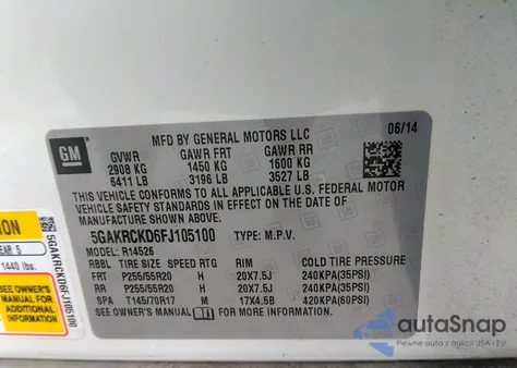 2015 Buick Enclave Premium from USA, damaged, VIN 5GAKRCKD6FJ105100